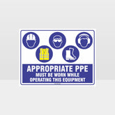 Custom Gate Signs,Appropriate Ppe Must Be Worn Operating Equipment H+Hi+Eye+F+Ear